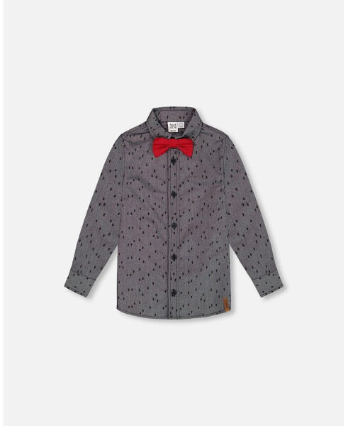 Baby Boys Baby Printed Pine Chambray Shirt With Bow Tie Gray