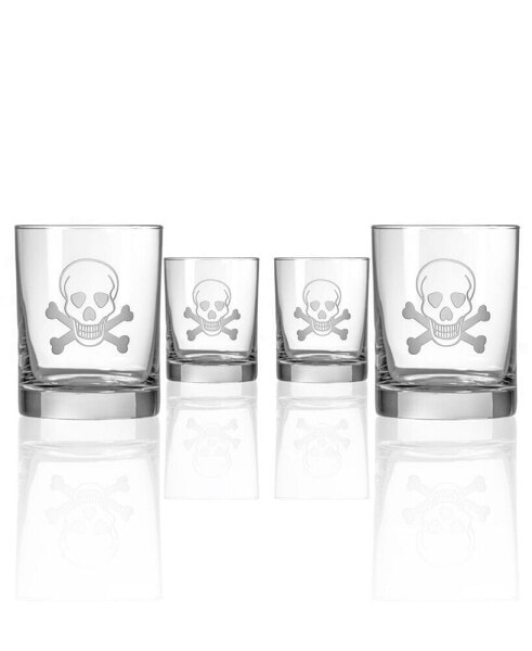 Skull and Cross Bones Double Old Fashioned 14Oz - Set Of 4 Glasses