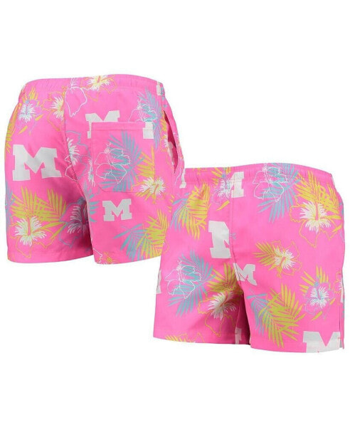 Men's Pink Michigan Wolverines Neon Floral Swim Trunks