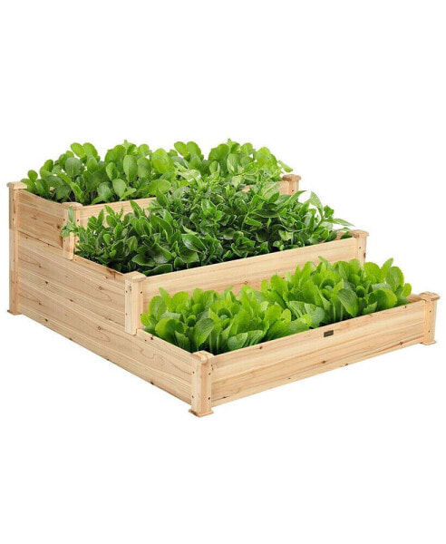 3 Tier Wooden Raised Vegetable Garden Bed Elevated Planter Kit Outdoor Gardening