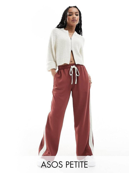 ASOS DESIGN Petite pull on trouser with contrast panel in terracota