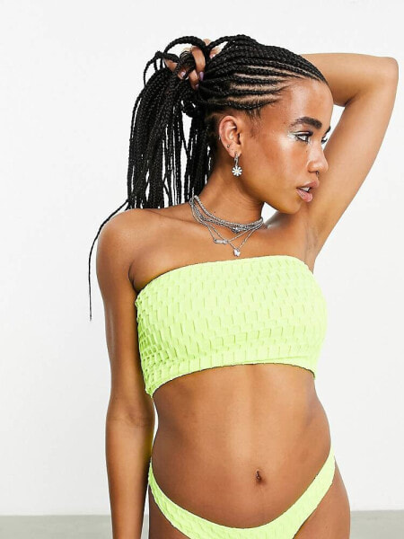 COLLUSION textured bandeau bikini top in neon yellow 