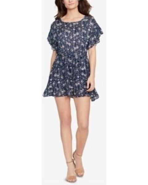 William Rast Women's Flutter Sleeve Fit Sachi Flare Dress Floral Astral L