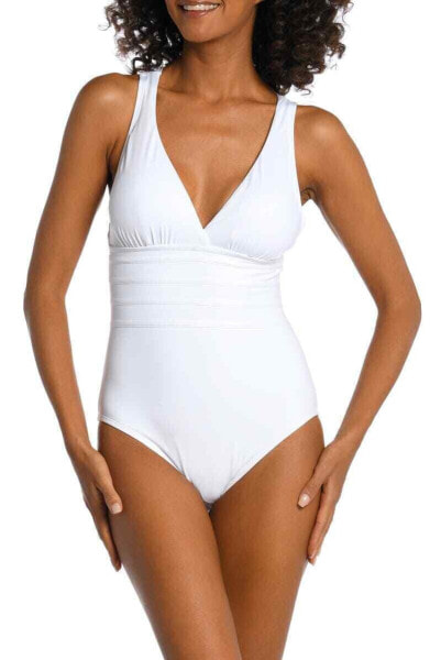 La Blanca Womens Cross Back One-Piece Swimsuit in White, Size 14