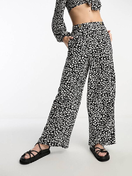 Miss Selfridge tab side wide leg palazzo trouser co-ord in mono heart print