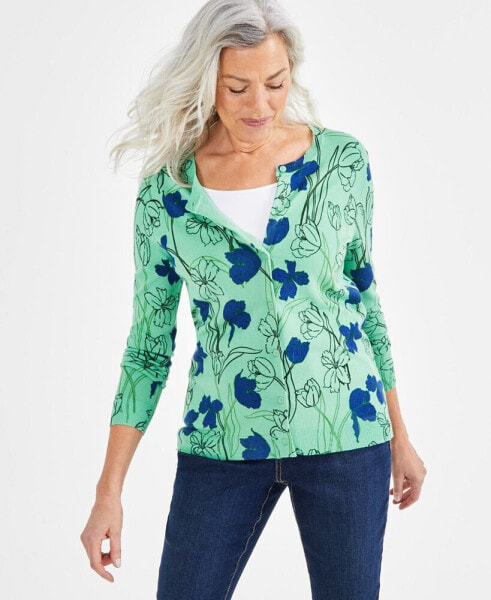 Women's Printed Button-Up Cardigan Sweater, Created for Macy's