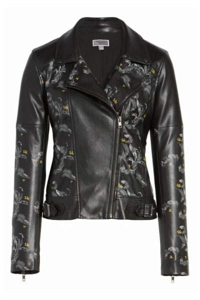 Chelsea28 Black Nocturnal Garden Women Print Faux Leather Jacket Sz. XS 151223