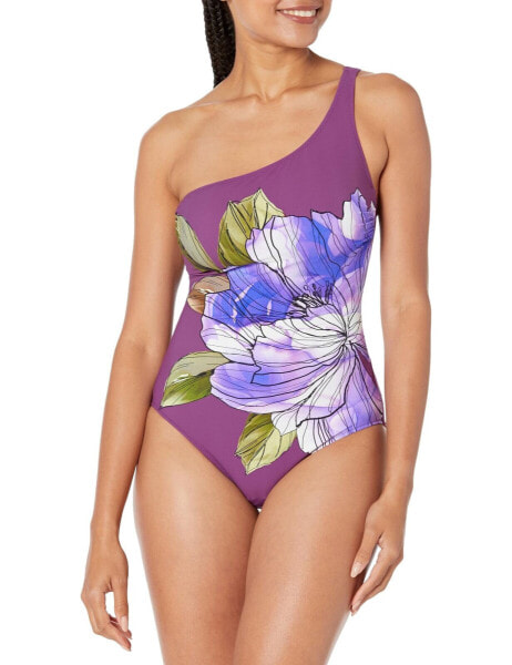 Gottex Women's Standard Wild Flower Shoulder One Piece, Plum/Multicolor Size 44