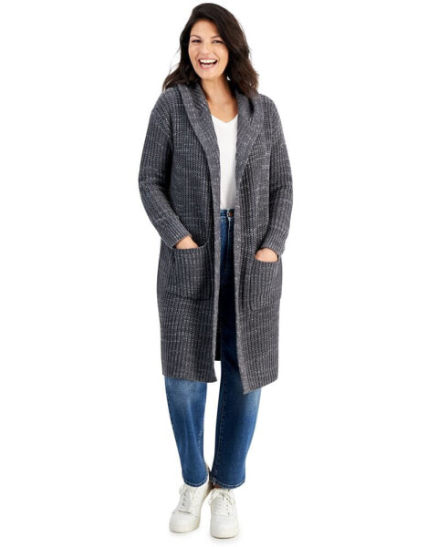 Petite Open-Front Long-Sleeve Hooded Cardigan, Created for Macy's