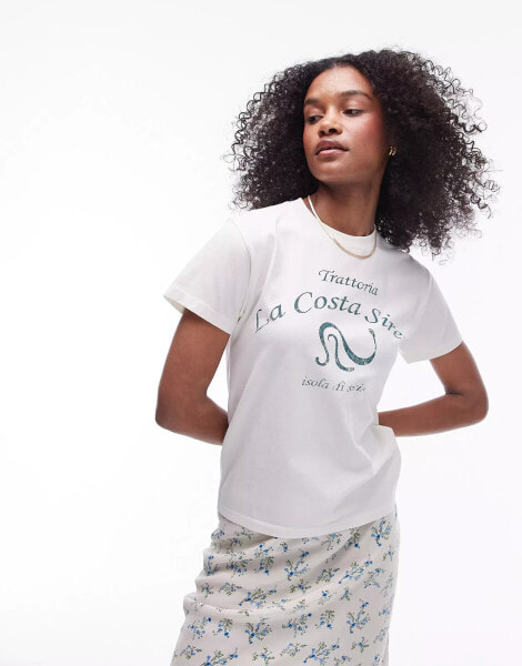 Topshop graphic trattoria la costa shrunken tee in ecru