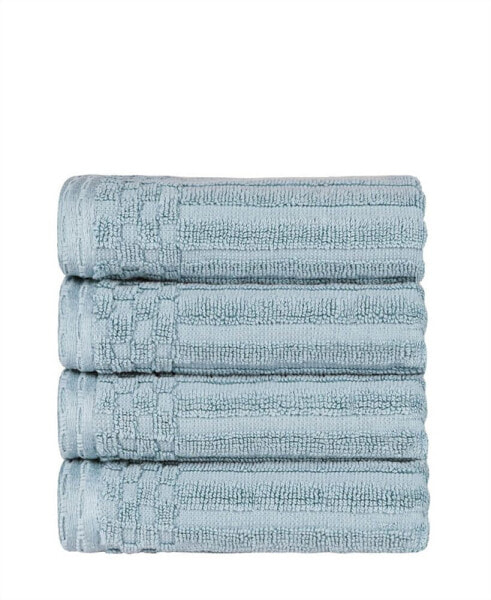 Soho Checkered Border Cotton 4 Piece Cotton Hand Towel Set, 28" x 16"