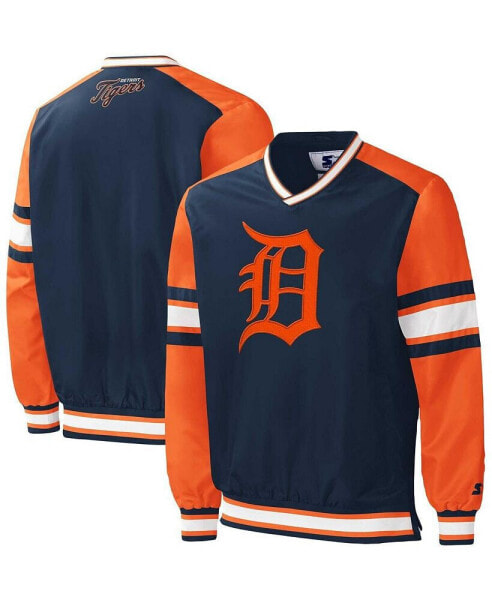 Men's Navy Detroit Tigers Yardline V-Neck Pullover Windbreaker