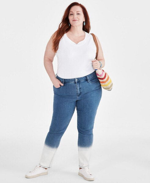 Plus Size High Rise Dip-Dye Straight-Leg Jeans, Created for Macy's