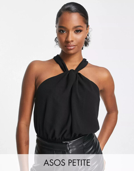 ASOS DESIGN Petite – Body in Schwarz mit Detail und geknoteter Rückenpartie