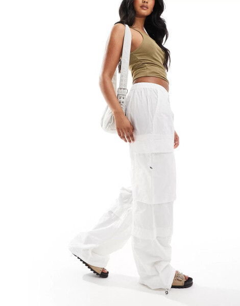 AllSaints Barbara cargo parachute trousers in white