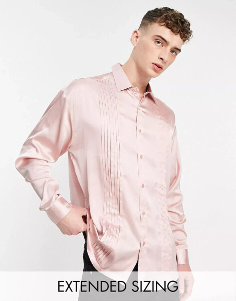 ASOS DESIGN – Oversize-Hemd aus Satin in Rosa mit Falten vorne