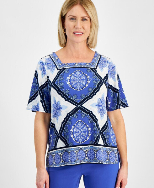 Petite Anne Marie Printed Square-Neck Top, Created for Macy's