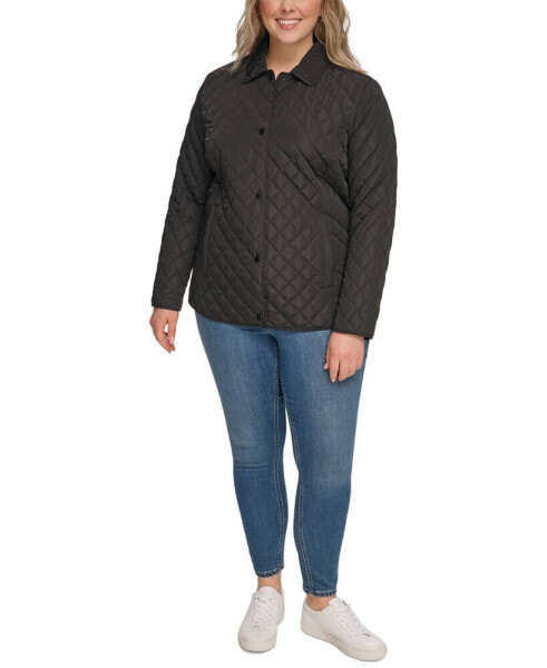 Womens Plus Size Collared Quilted Coat