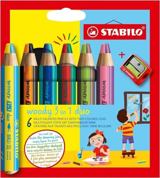 Stabilo Kredki Woody 3w1 Duo 6 kol+ temperówka STABILO