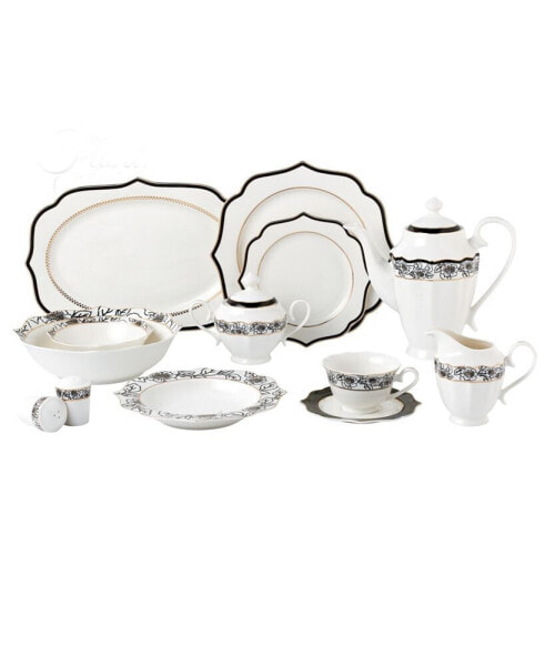 Wavy Mix and Match Bone China Service for 8-Fiona, Set of 57