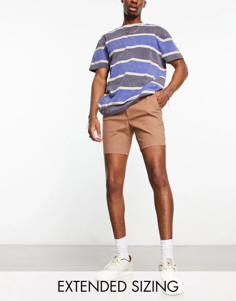 ASOS DESIGN skinny chino shorts in mid length in brown