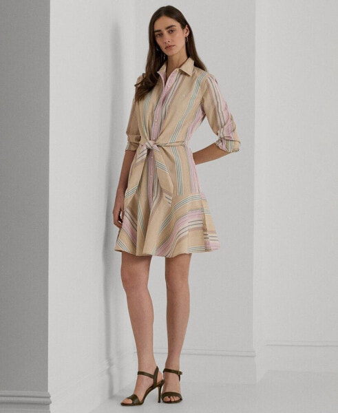 Women's Striped Tie-Waist Broadcloth Shirtdress