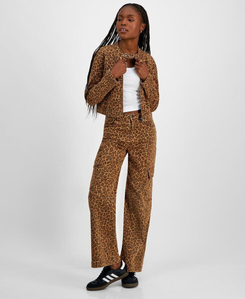 Juniors' Animal-Print Wide-Leg Cargo Pants