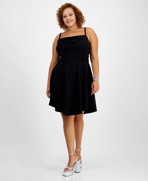 Trendy Plus Size Square-Neck Draped Skater Dress