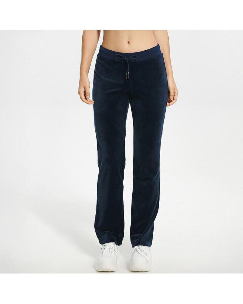 Solid Rib Waist Velour Pant W/ Crown Hotfix