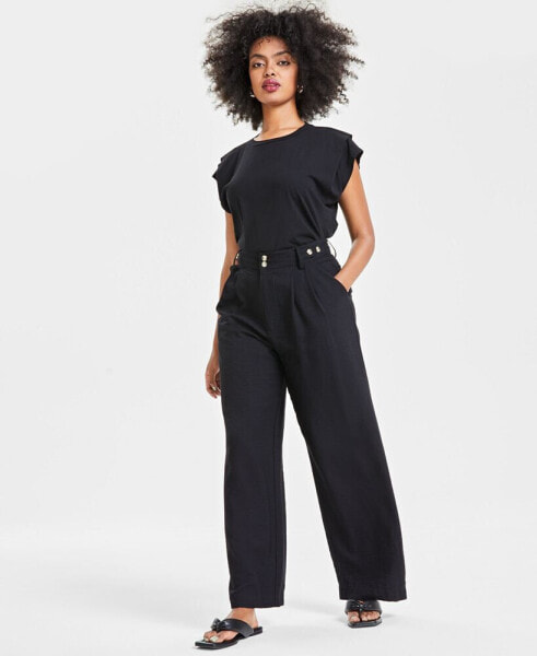 Women's Button-Tab Wide-Leg Pants, Created for Macy's