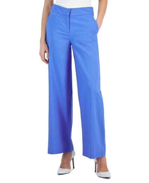 Women's Solid Wide-Leg Mid-Rise Linen Pants