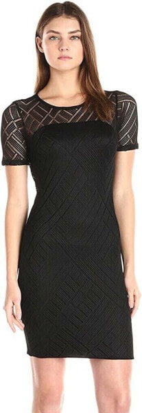 Three Dots 241112 Womens Angelina Lined Lace Sheath Dress Black Size Medium