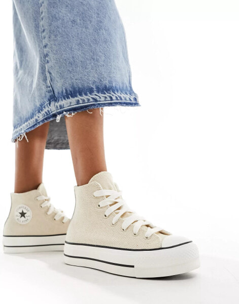 Converse Lift Hi trainers with chunky laces in cream