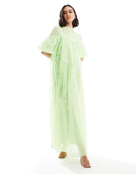 ASOS DESIGN oversize maxi smock dress with ruched channel details in green