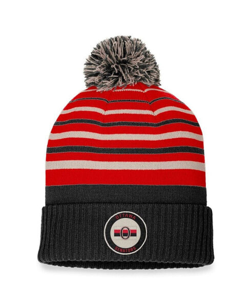 Men's Black, Red Ottawa Senators True Classic Retro Cuffed Knit Hat with Pom