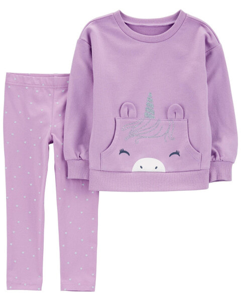 Toddler 2-Piece Glitter Unicorn Sweatshirt & Polka Dot Leggings 2T