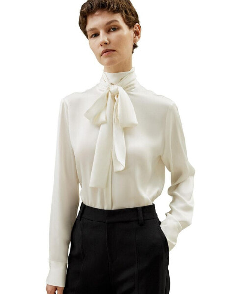 Silk Turtleneck Ribbon Blouse for Women