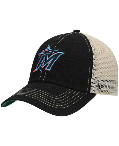 Men's Black Miami Marlins Trawler Clean Up Trucker Snapback Hat