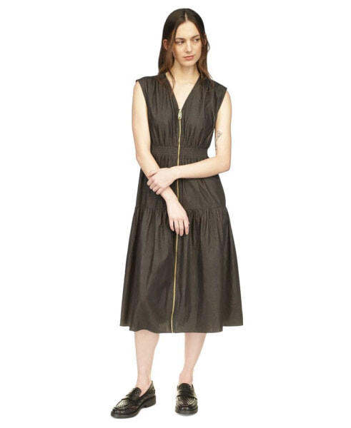 Women's Empire-Waist Zip-Front Midi Dress