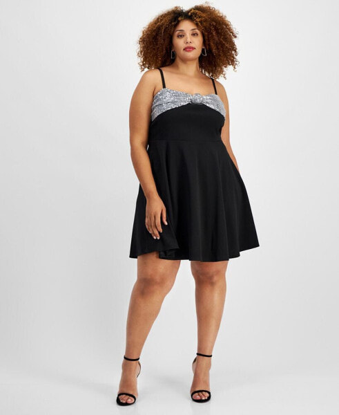 Trendy Plus Size Sequined Knot-Front Fit & Flare Dress