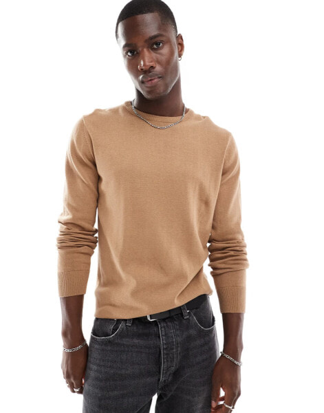 Brave Soul crew neck jumper in tan