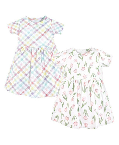 Toddler Girls Cotton Dresses, Pink Tulips