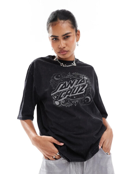 Santa Cruz oversized ornate logo dot t-shirt in black acid wash