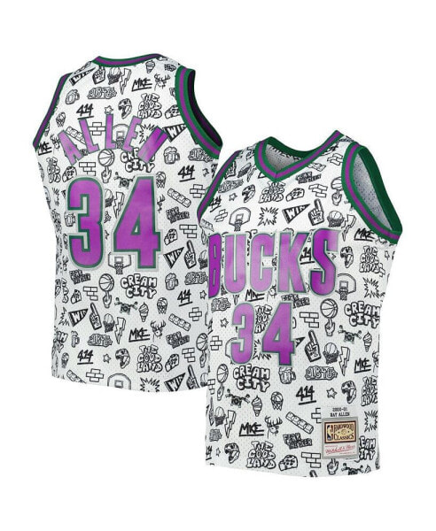 Men's Ray Allen White Milwaukee Bucks 2000-01 Hardwood Classics Doodle Swingman Jersey