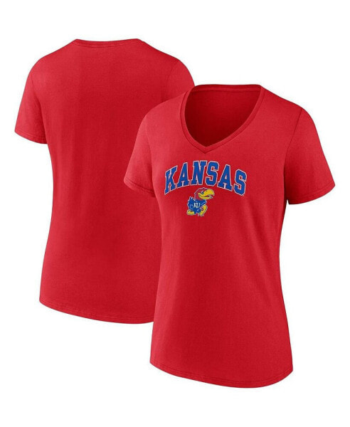 Women's Red Kansas Jayhawks Evergreen Campus V-Neck T-shirt