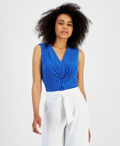 Petite Polka Dot Sleeveless Twist-Front Top