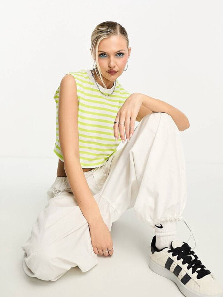 JJXX cropped top t-shirt in lime and white stripe