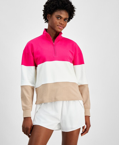 Women's Relaxed Stripe Comfort Quarter-Zip Top, Created by Macy's