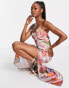 In The Style x Yasmin Devonport exclusive satin plunge front maxi dress in multi abstract print