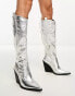 Public Desire Navada western knee boot in textured silver